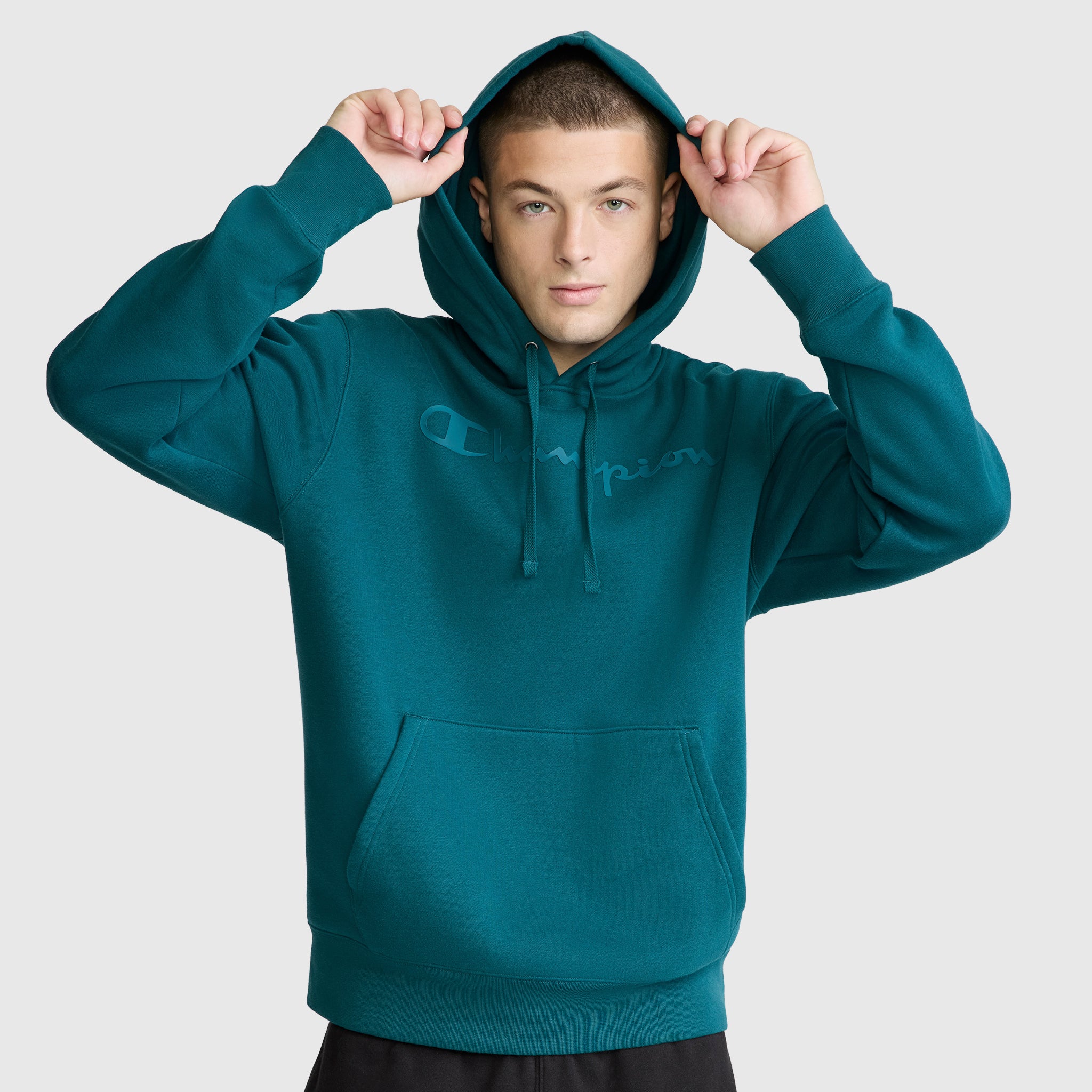 Powerblend Hoodie. Tonal Script Logo